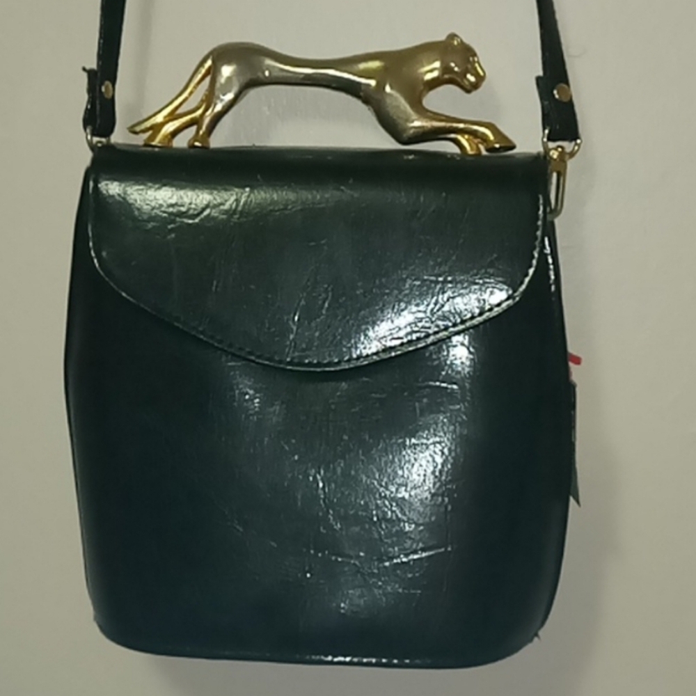 Chic Black Crossbody Bag with Gold Handle